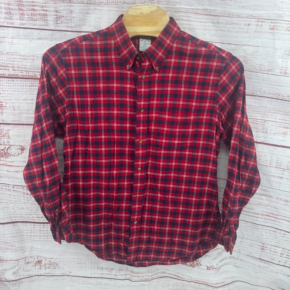 Brooks Brothers Flannel Shirt Mens XL Regent Plaid Button Down‎ Lightweight